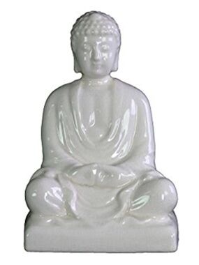 White meditating Ceramic Buddha Statue Home Accent